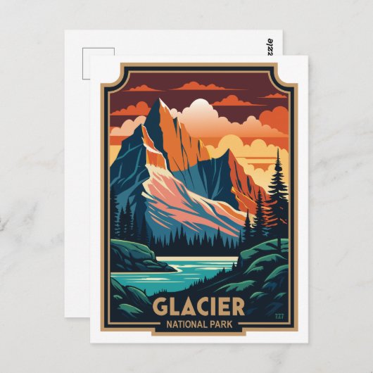 Retro Glacier Nationalpark Postkarte (Vorne/Hinten)