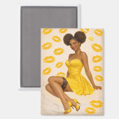 Retro Glam Afro Pin-Up Girl in Yellow Dress  Magnet (Vorderseite/Rückseite)