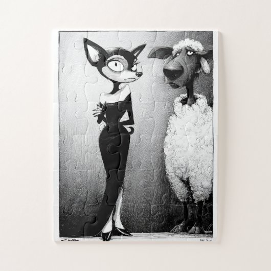 Retro Glam Cat and Sheep Jigsaw Puzzle (Vertikal)