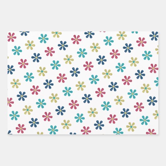 Retro Glam Girly 60er Glitzer Blume Geschenkpapier Set (Vorderseite 3)
