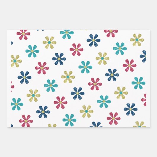 Retro Glam Girly 60er Glitzer Blume Geschenkpapier Set (Vorderseite 2)
