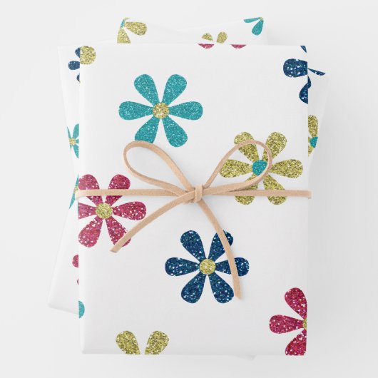 Retro Glam Girly 60er Glitzer Blume Geschenkpapier Set (Beispiel)