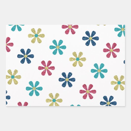 Retro Glam Girly 60er Glitzer Blume Geschenkpapier Set (Vorderseite)