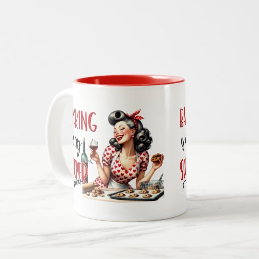 Retro Glam Hausfrau Funny Sarcastic Kitekonzept Zweifarbige Tasse (Vorderseite Links)