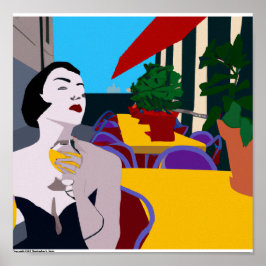 Retro Glam Mehrfarbige Digital Afternoon Wine Poster