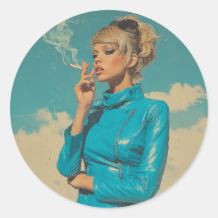 Retro Glam Rauchen Mode Runder Aufkleber