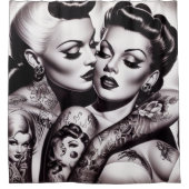 Retro Glam Tattoo Girls Duschvorhang (Vorderseite)