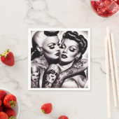 Retro Glam Tattoo Girls Serviette (Beispiel)