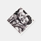 Retro Glam Tattoo Girls Serviette (Ecke)