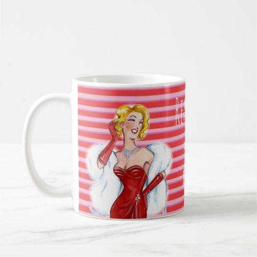 Retro Glamour and Red Stripes Motivational Kaffeetasse (Links)