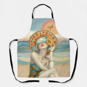 Retro Glamour Beach Vibes mit Monogram Schürze (Vorderseite)