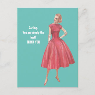 Retro Glamour Frau Vielen Dank Postkarte