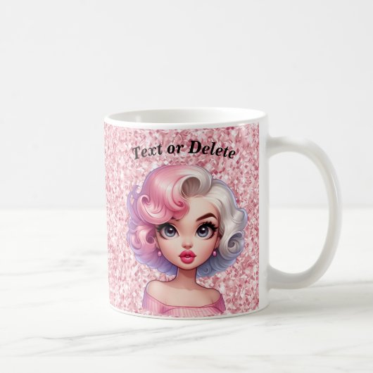 Retro Glamour Girl Animation Niedlicher Cartoon Be Kaffeetasse (Rechts)