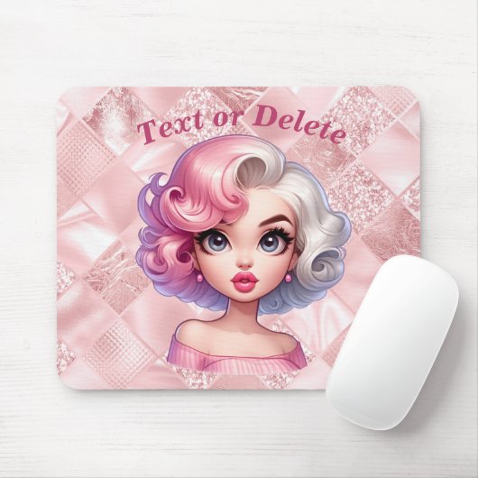 Retro Glamour Girl Animation Niedlicher Cartoon Be Mousepad (Mit Mouse)