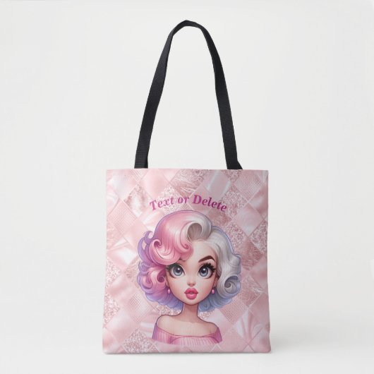 Retro Glamour Girl Animation Niedlicher Cartoon Be Tasche (Vorderseite)