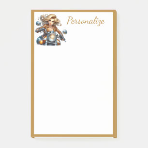 Retro-Glamour-Girl-Motorrad Goldrand Personalisier Post-it Klebezettel
