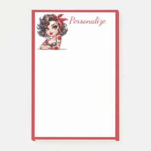 Retro Glamour Girl Rosen-Tattoo Rote Umrandung Per Post-it Klebezettel