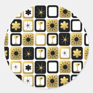 Retro Glamour Gold Round Stickers