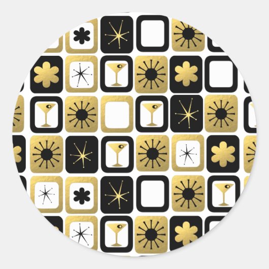 Retro Glamour Gold Round Stickers (Vorderseite)