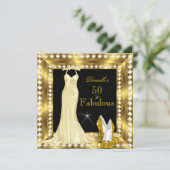 Retro Glamour Hollywood Fabulous 50 Gold Deko 3 Einladung (Stehend Vorderseite)