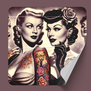 Retro-Glamour-Tattoo-Pinups Rechteckiger Pappuntersetzer