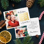 Retro glauben wir an Weihnachtsfamilie des Weihnac Folien Feiertagskarte<br><div class="desc">Freuen Sie sich auf Freude,  Liebe und einen Spaziergang auf den Feiertag und bringen Sie mit dieser Retro-Weihnachtskarte ein fröhlich Vintages Ambiente in Ihre Nähe. Passen Sie es mit drei Fotos Ihrer Lieblingsfamilie an,  die den Zauber der Saison erfassen.</div>