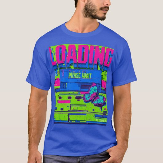 Retro Glitch Art Butterfly Loading Please Wait T-S T-Shirt (Vorderseite)