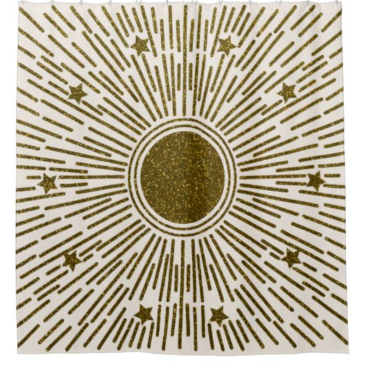 Retro-Glitzer, goldene Sonne mit Rochen Duschvorhang (Vorderseite)