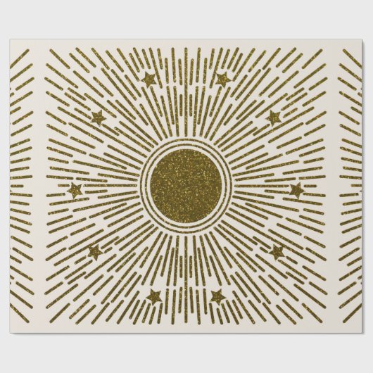 Retro-Glitzer, goldene Sonne mit Rochen Geschenkpapier (Flach)