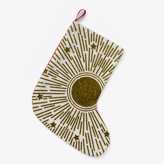 Retro-Glitzer, goldene Sonne mit Rochen Kleiner Weihnachtsstrumpf (Vorderansicht (hängend))