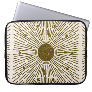 Retro-Glitzer, goldene Sonne mit Rochen Laptopschutzhülle