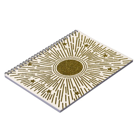 Retro-Glitzer, goldene Sonne mit Rochen Notizblock (Linke Seite)