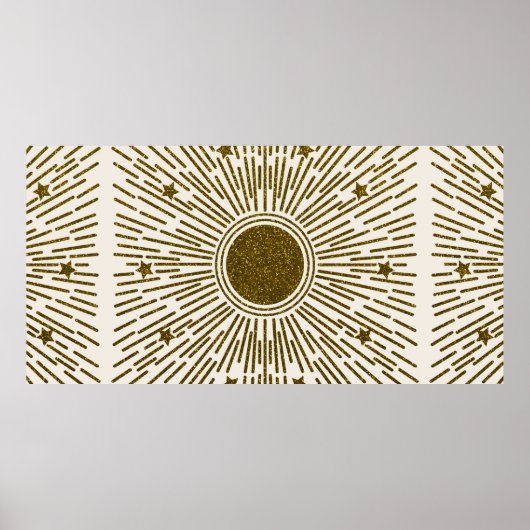 Retro-Glitzer, goldene Sonne mit Rochen Poster (Vorne)