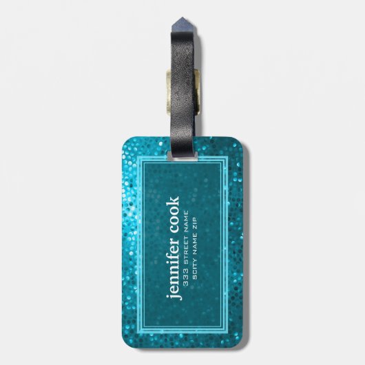 Retro-Glitzer mit blauen Farbtönen und Glitzern 2 Gepäckanhänger (Rückseite vertikal)
