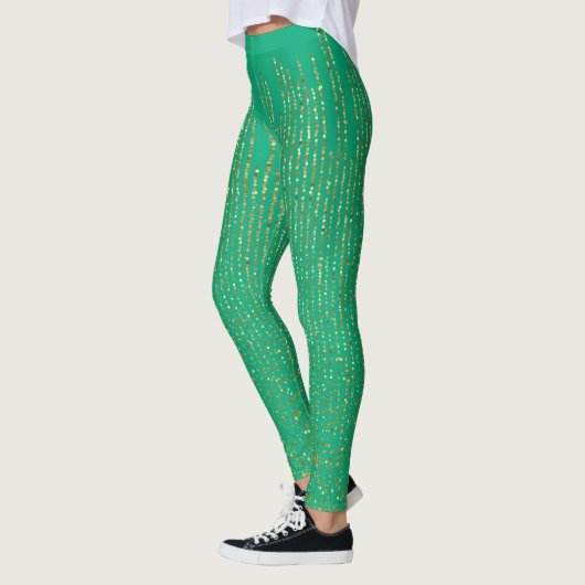 Retro-Glitzern auf grüner blauer Printwerbung Leggings (Links)