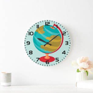 Retro-Globus-Illustration Vintage-Erdekarte Große Wanduhr