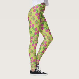 Retro-Glockenblumen-Mandalas Grüne Leggings