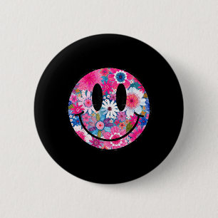 Retro glückliche Blumen lächelndes Gesicht Groovy Button