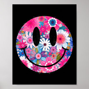 Retro glückliche Blumen lächelndes Gesicht Groovy  Poster