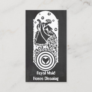 Retro glückliche Dame Maid Chalkboard Cleaning Visitenkarte