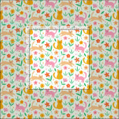 Retro glückliche Katzen mit orange-roten und pfirs Stoff (Kachel)