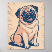Retro glücklicher Pug-Hund im Comic-Stil Kunst Poster (Vorne)
