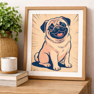 Retro glücklicher Pug-Hund im Comic-Stil Kunst Poster