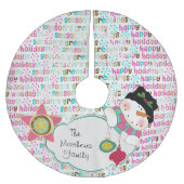 Retro glücklicher Schneemann-kundenspezifischer Polyester Weihnachtsbaumdecke (Vorderseite)