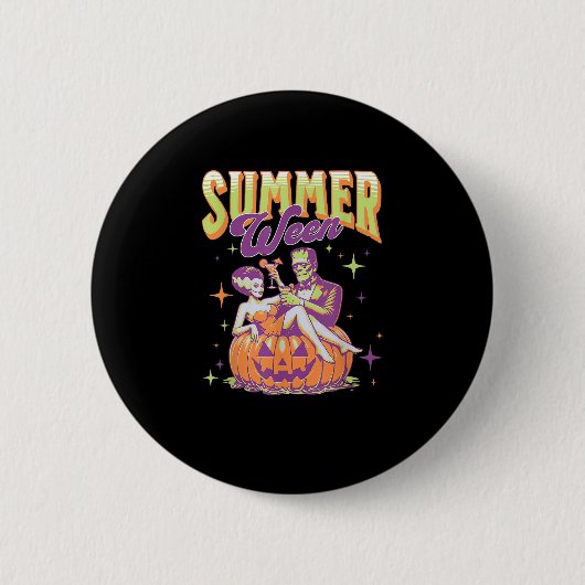 Retro glücklicher Sommerween lustiger Frankenstein Button (Vorderseite)