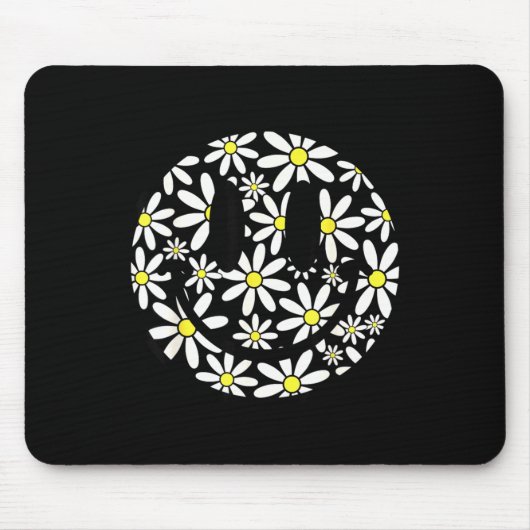 Retro glückliches Gesicht Gänseblümchen-Blume Prep Mousepad (Vorne)