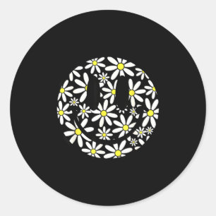 Retro glückliches Gesicht Gänseblümchen-Blume prep Runder Aufkleber