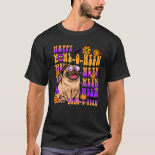 Retro Glückliches Heulen o ween Mops Hund Blume Gr T-Shirt