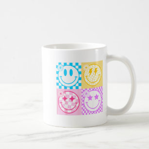 Retro Glückliches Lächeln Gesicht Karomuster Stimm Kaffeetasse