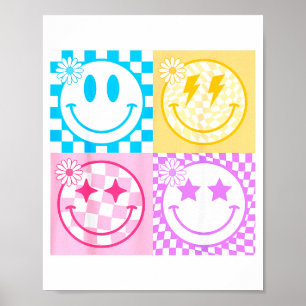 Retro Glückliches Lächeln Gesicht Karomuster Stimm Poster